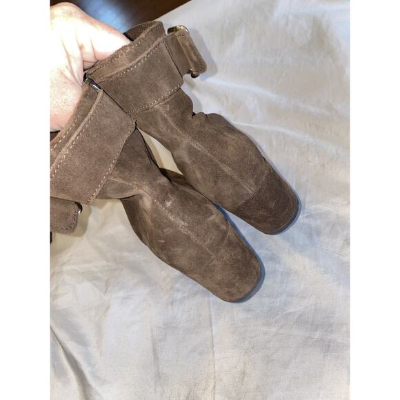 C La Canadienne Jesse Women's 9.5 M Brown Suede Buckle Strap Block Bootie Boots - Picture 3 of 8